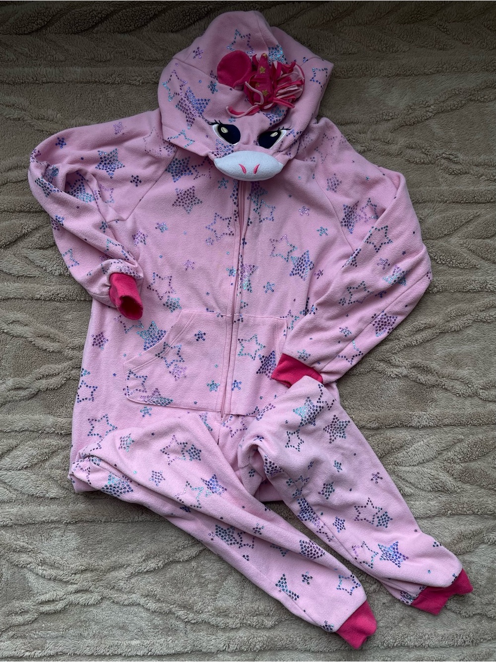 Cat & Jack Pink Star Unicorn Hooded Kids One-Piece
